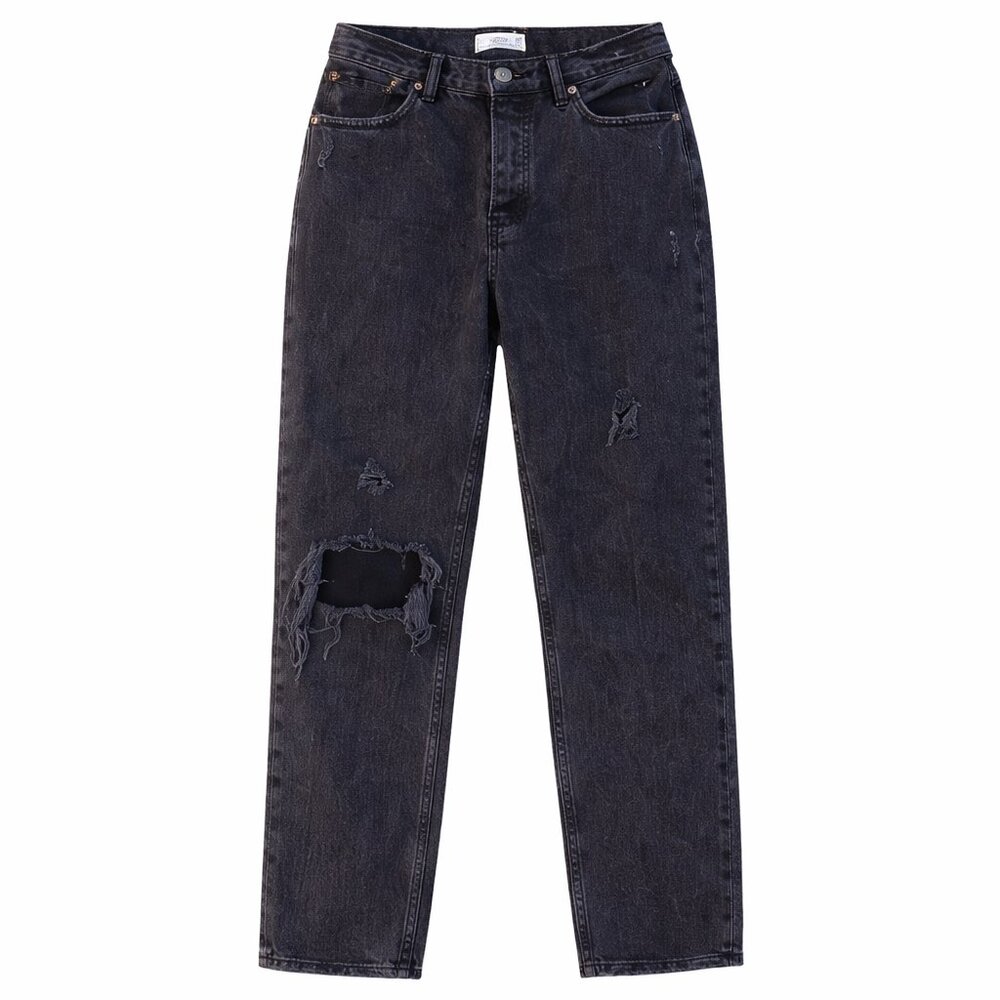 Abercrombie & Fitch The Dad High Rise Distressed Straight Jeans Black 28 6s